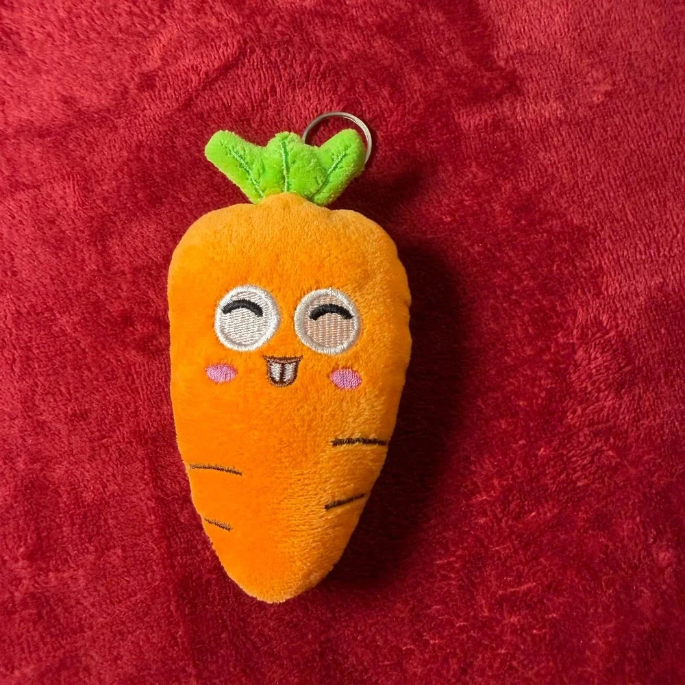 Orange Plush Carrot Keychain Cute Embroidered Smiling Vegetable Bag Charm 5.5